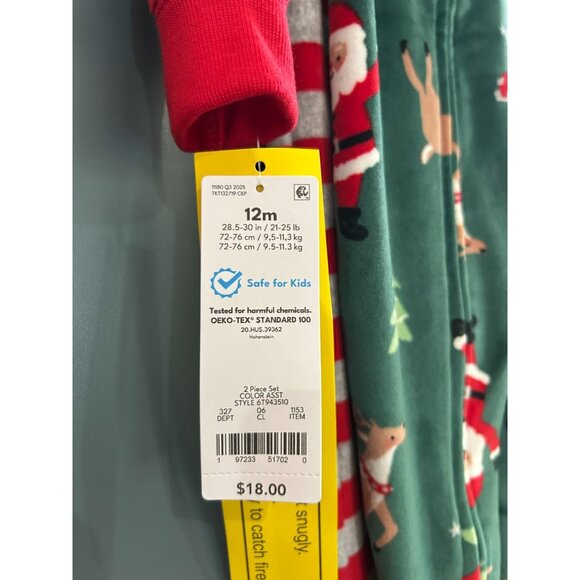 NWT Carter's Toddler Boys' 2pk Snug Fit Christmas Striped Santa Long Sleeve Flee - Picture 6 of 6